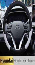 100 DERMAY Brand Leather Car Steering Wheel Cover Antislip for Hyundai i30 kona i10 i35 elantra santa fe Auto Accessories H220426000715