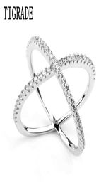 Women Rings Double Layer Cubic Zircon X Shape 925 Sterling Silver Jewellery Criss Cross Ring CZ Eternity Girls Long Rings D181113063981314