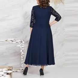 Basic Casual Dresses Plus size evening dress high waisted A-Line embroidered lace chiffon hem patchwork long dressL2405