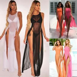 Sexy Women Mesh Sheer Long Maxi Dress Evening Party Beach Dresses Sundress Bikini Cover Up See-through Tulle Cover-Ups