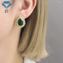 Dangle Earrings Drop-shaped Emerald Jewellery Gold-plated Colour Zircon Elegant Fashion Commuting Atmosphere Simple XIAN Gems