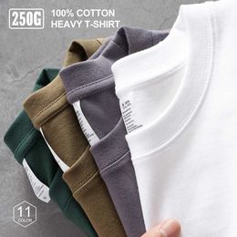 Men's T-Shirts Ultra fine mens T-shirt pure cotton 250g thick high-quality basic solid loose fitting unisex womens short sleeved T-shirt blank colorL2403