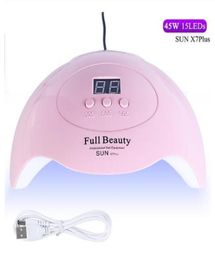 45W Nail Led Lamp Fast Dry Nail Dryer With 30s60s90s Timing LCD USB Manicure Nail Art Lamp SUN X7Plus9069529