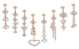 Zircon Belly Bar Stainless Steel Navel Ring Chain Tassel Pendant Pin Accessories Set 16pcs Lot Piercing Kit Girl Belly Bars Belly 8626116