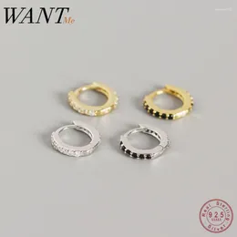 Stud Earrings WANTME Real 925 Sterling Silver Minimalist Mini Round Pave Black And White Zircon For Women Fine Jewellery Gift