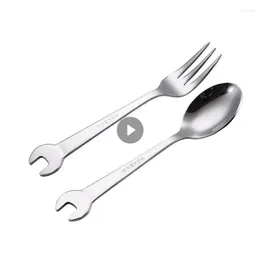 Forks Tea Spoon Dinnerware Tableware Creative Kitchen Tools Accessories Wrench Stainless Steel Picnic Camping Fork Shape