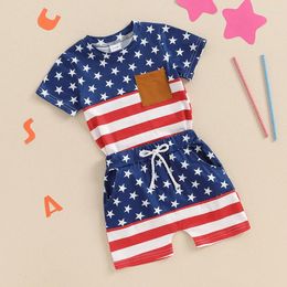 Clothing Sets Toddler Baby Boy 4th Of July Outfit Short Sleeve Stripe Star Print Top Shorts Cute Infant Born Summer Clothes