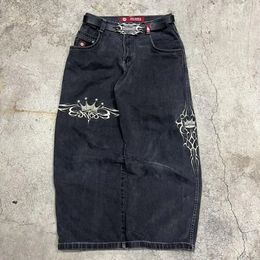 Streetwear JNCO Jeans Y2K Pants Mens Harajuku Retro Hip Hop Graphic Baggy Jeans Black Pants Gothic High Waisted Wide Trousers 240423