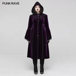 Women's Jackets PUNK RAVE Gothic Gorgeous Velvet Warm Coat Symmetrical Shoulder Decal Decoration Purple Women Clothes Winter