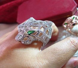 High quality designer ZIRCON diamonds green eyes leopard ring 18k gold plated party jewelry for women or men3944536