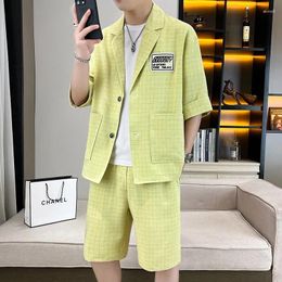 Men's Suits Summer Sets Half Sleeve Blazer Trend Solid Short Button Suit Shirt Shorts Loose 2 Piece Set Outfits