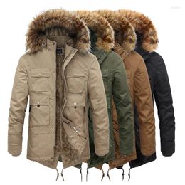 Hunting Jackets Long Winter Jacket Men Outdoor Fur Hooded Mens Male Windbreaker Casual Coat Oversized Velvet Down S Overcoat