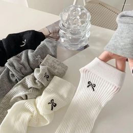 Women Socks Spring Summer Bow Ultra-thin Mid-tube Japanese Casual Solid Colour Cotton Breathable Mesh Pile