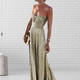 Casual Dresses Women Bronzing Backless Large Hem Maxi Dress Knot Chest Wrapping Off Shoulder Gown Female Clothing
