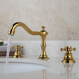 Bathroom Sink Faucets Basin Faucet Luxury Gold Brass Widespread 3 Holes Dual Handles And Cold Water Lavatory Mixer Taps