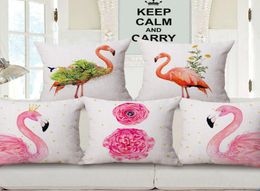 flamingo decoration cushion cover bright pink tropical print chaise chair throw pillow case wild animal home office almofada9753166