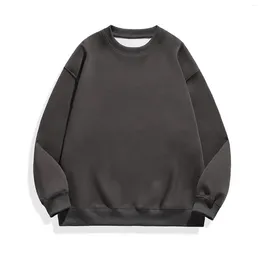 Men's Hoodies Casual Solid Sweatshirt Long Sleeve Top Round Neck Fashion Hoodless Black Autumn Streetwear 2024