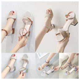 2024 new top Thick heeled sandals for women Minimalist white green versatile in summer gentle in the middle heel Roman buckle strap high heels