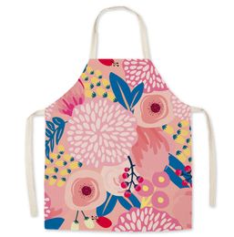 Durable Kid Kitchen Aprons Household Waterproof OilProof Comfortable Leaves Sleeveless Linen Printing Work Apron Cooking Baking B9022171