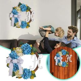 Decorative Flowers Bow Wreath Blue And White Hydrangea Wedding Decoration Indoor Outdoor Wall Supplies Window Suction Cups