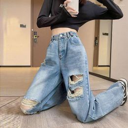 Women's Jeans Broken Hole Female Spring 2024 Loose High Waist Thin Narrow Version Of Straight Wide-leg Pants And Fall