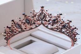 KMVEXO Baroque Rose Gold Black Crystal Bridal Tiara Rhinestone Diadem Pageant Crown for Brides Headband Wedding Hair Accessories Y6085890