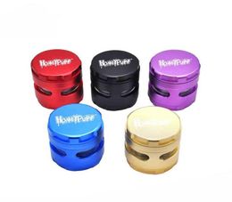 Honeypuff Grinder Herb Crushers Smoking 61mm 4 Layers Tobacco Aircraft Aluminum Smoke Cigarette Side Window Style Spice Crusher Dr8343063