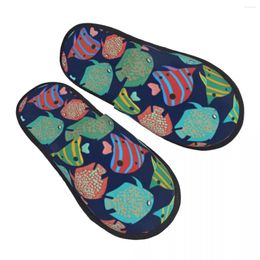 Slippers Plush Indoor Colourful Fishes Warm Soft Shoes Home Footwear Autumn Winter