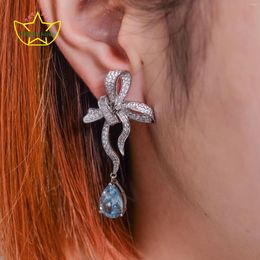 Dangle Earrings Design Water Drop Flower Cut High Carbon Diamond Two-color Pink/ Blue Women's