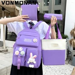 School Bags Women's 4 Pcs/Set Backpack Cute Bag For Girl Harajuku Style Female Large Capacity Rucksack Ladies Kawaii Mochilas Bookbag