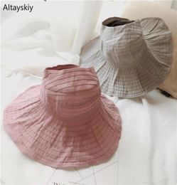 Sun Hats Women Solid Adjustable Folding Pleated Korean Style Sunshade Wide Brim Womens Hat Allmatch Elegant Leisure Trendy Chic236355187