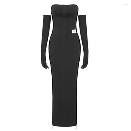 Casual Dresses Women Elegant Bandage Dress 2024 Sexy Strapless Bodycon Clothes Club Party Midi