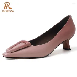 Dress Shoes PRXDONG Women's 2024 Fashion Real Soft Leather Med Heels Spring Summer Party Female Pumps Size 34-39 Pink Blue