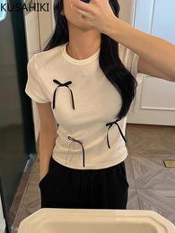 Women's T Shirts KUSAHIKI Korean Chic Summer Niche Design Round Neck Three-dimensional Bow Slimming Short Sleeved T-shirt Top 2024