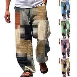 Mens Trousers Summer Pants Beach Pants Drawstring Elastic Waist 3D Print Stripe Graphic Prints h Apparel Cute House 240428