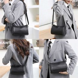 Ladies Leather Bags Evening Boston Women's Bag Top Layer Cowhide Single Shoulder Diagonal Cross Fashionable Wide Strap Pillow Trendy