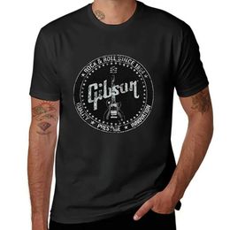 Men's T-Shirts Gibson Distressed T-shirt Customised Aesthetic Clothing Pure Black Mens T-shirtL2403