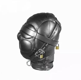 Leather Sex Headgear Mask Blindfold Breathing Hole Mouth and Ears Bondage with Locking s Sex Toys For Couples8254600