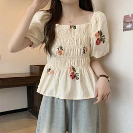 Women's Blouses Big Size Fat Woman Thin Embroidered Short Sleeve Top