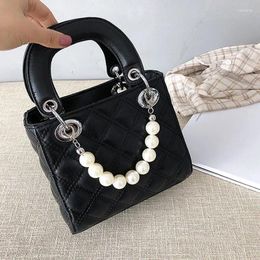 Shoulder Bags 2024 Women Fairy Pearl Handbag Korean Messenger Fashion Diamond Lattice Small Square Bag For Summer