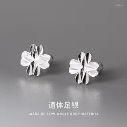 Stud Earrings C00303 ZFSILVER S999 Silver Korean Fashion Simple Lovely Flower Screw Ball Jewellery For Women Girls Match-all Gifts