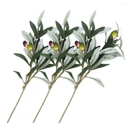 Decorative Flowers 3 Pcs Artificial Olive Branch Branches Stems Small Center Pieces Decoration For Wedding Household Plant Faux Pvc Wall