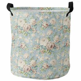 Laundry Bags Flower Illustration Camellia Retro Foldable Dirty Basket Kid's Toy Organiser Waterproof Storage Baskets