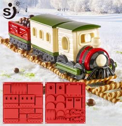 SJ Christmas Cake Mould Gingerbread Train Decoration Silicone Baking Moulds Approved Mousse Craft Cake Bakeware Tray 2019 T2005245627453