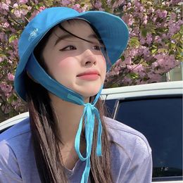 Berets Japanese Lace-up Bucket Hat Women's Summer UV Sunscreen Sunshade Korean Versatile Wide-brimmed Hats Beach Accessories