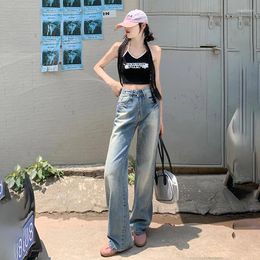 Women's Jeans High Waist Spice Girl Washed Nostalgic Blue Women's Retro Wide Leg Trendy Slim Tight Pants