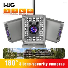 Camera 3 Lenses Wifi Surveillance Outdoor With Wide Angle Night Vision Alarm Protection Security