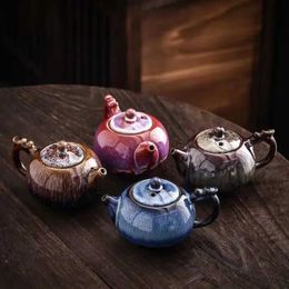 Teaware Sets Creative Tianmu Glaze Faucet Handle Teapot Pot for Tea Teapots Teaware Puer Tea Pot and Cup Set Heated Kettle Chinese Mug Clay