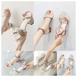 New Thick heeled sandals for women Minimalist white versatile in summer gentle in the middle heel Roman buckle strap high heels