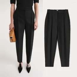 Women's Pants 2024 Spring Style Wool Blended Deep Pleated High Waist Casual Trousers Women
